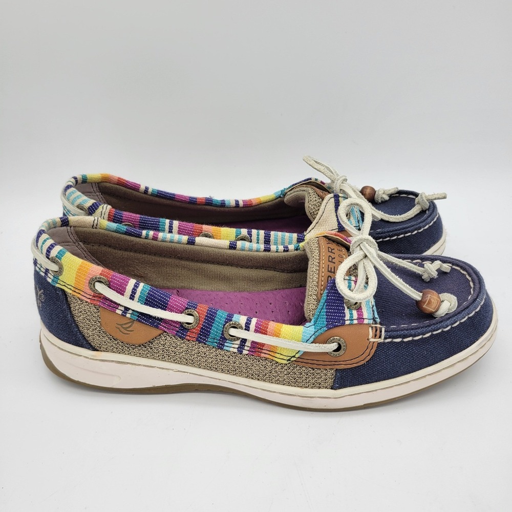 Sperry Top-Sider Womens Angelfish Boat Shoes Navy Multi Stripe 9265984 Size 7M